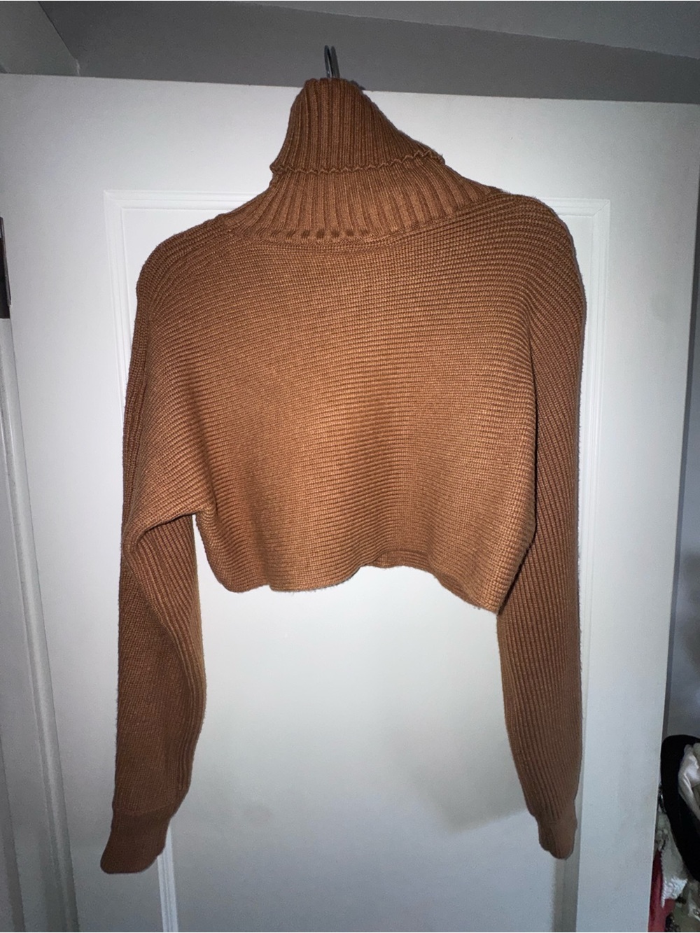 Cropped Turtleneck Sweater - Brown